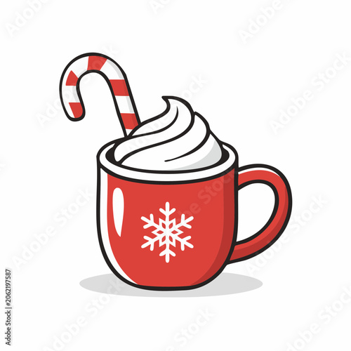Christmas Hot Chocolate with Candy Cane and Whipped Cream