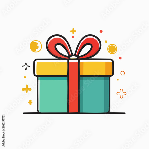 Gift Box with Red Ribbon and Confetti