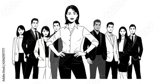 Confident businesswoman leading a diverse team of professionals