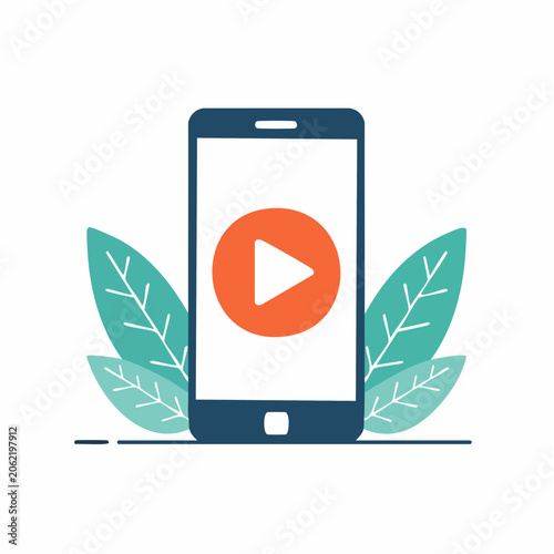 Smartphone with Play Button and Leaves Icon