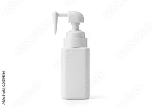 White plastic pump bottle for liquid soap, shampoo, or lotion isolated on white background