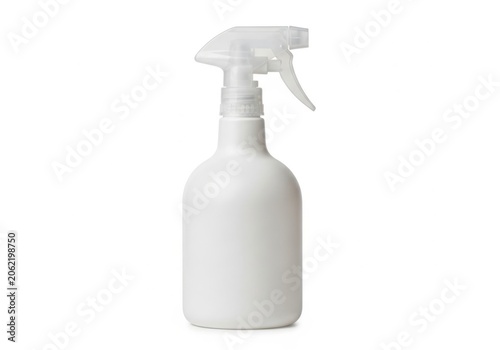 Blank white plastic spray bottle for cleaning products isolated on white background