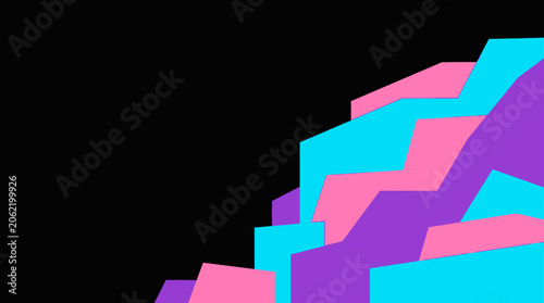 Tableau sur toile Colorful abstract geometric shapes ascend on black background, modern graphic el