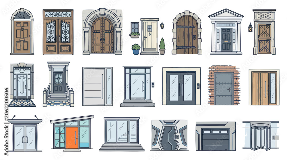 Εκτύπωση καμβά Collection of Diverse Architectural Doors and Entrances