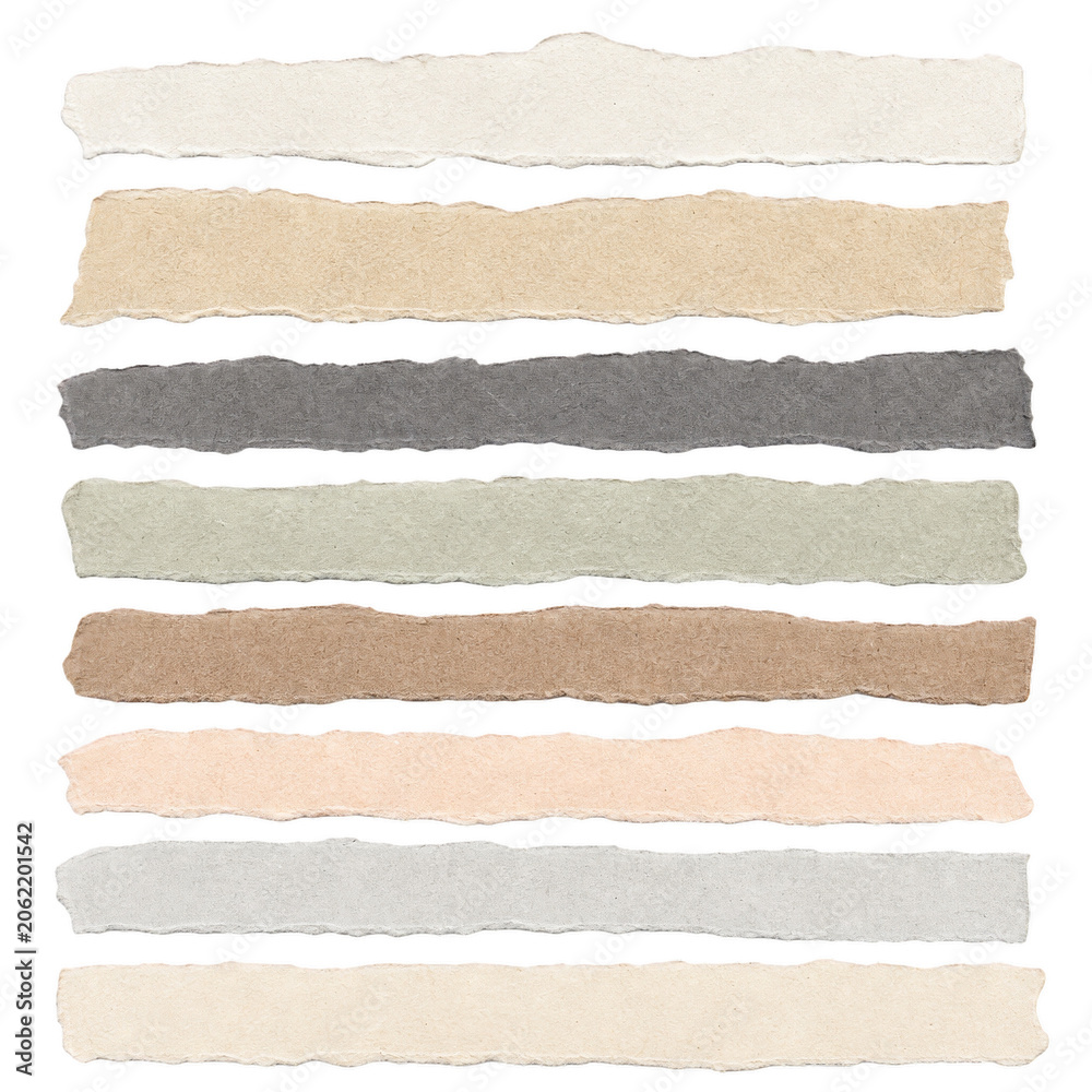 Fototapeta premium Set of Torn Paper Strips in Neutral Colors Isolated on Transparent Background