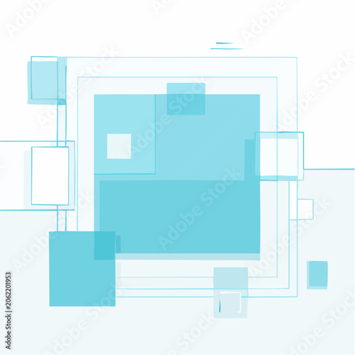Abstract Geometric Composition with Blue Squares and Lines