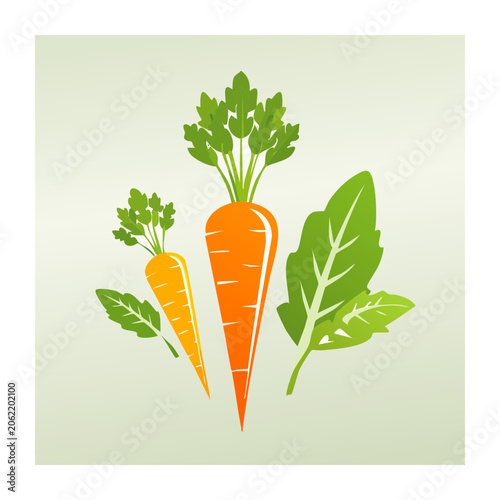 Flat design illustration of a carrot with green leaves