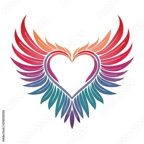 Colorful Heart with Feather Wings Illustration