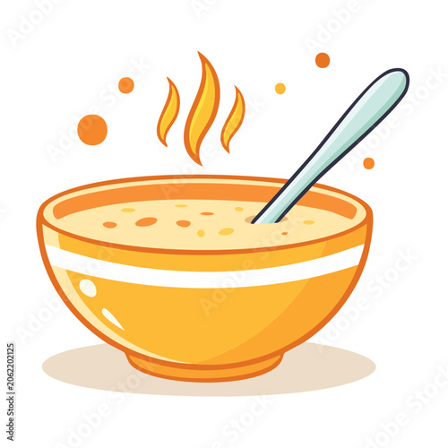 Flat design pumpkin bowl with spoon and candle