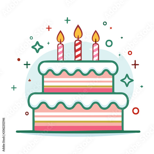 Flat design birthday cake with candles illustration