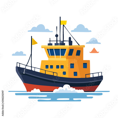 Flat design sailboat with flag on water