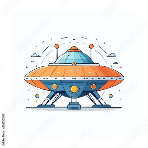 Flat design spaceship with planet and stars