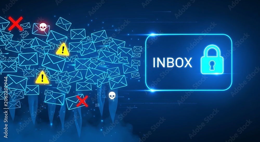 Fototapeta premium Secured email inbox with locked folder and spam protection security protection phishing encryption authentication