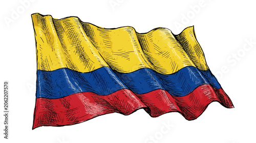 Fotografie The Colombian flag waves proudly outdoors in a dynamic illustration