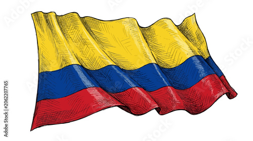 Bild auf Leinwand The Colombian flag waves gently in South America outdoors.