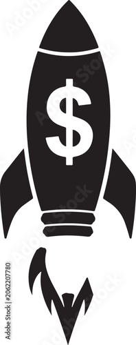 Black rocket icon with a dollar sign symbol representing fast business growth