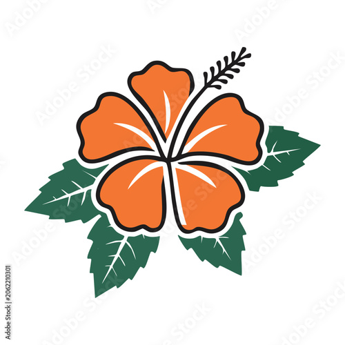 Flat design orange tulip with green leaves