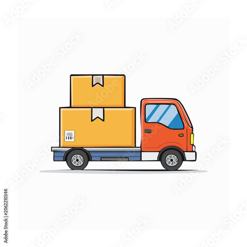 Flat design vector of delivery truck with boxes