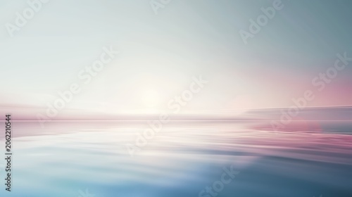 Soft pastel abstract landscape with reflective surface, blurred horizon, and ethereal light at dawn or dusk