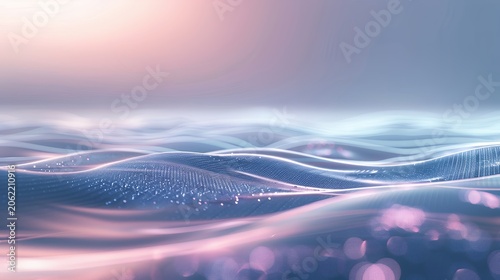 Abstract Flowing Waves with Glowing Particles. Futuristic Blue, Purple, Pink Gradient Background