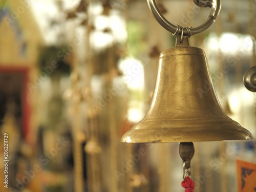 Bell, brass, hanging, metal, blurred, closeup