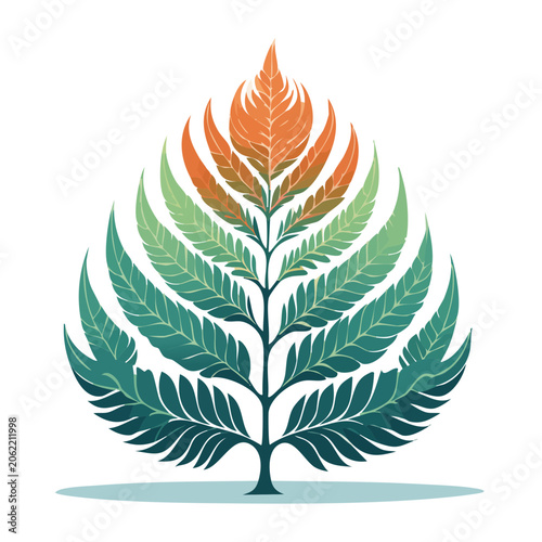 Colorful Symmetrical Fern Leaf Illustration