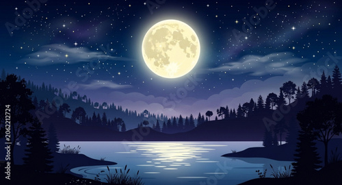 Schilderij op canvas night landscape with moon