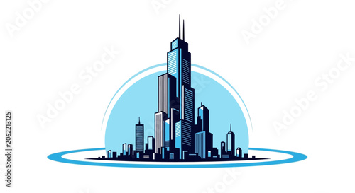 Chicago City Skyline Illustration.