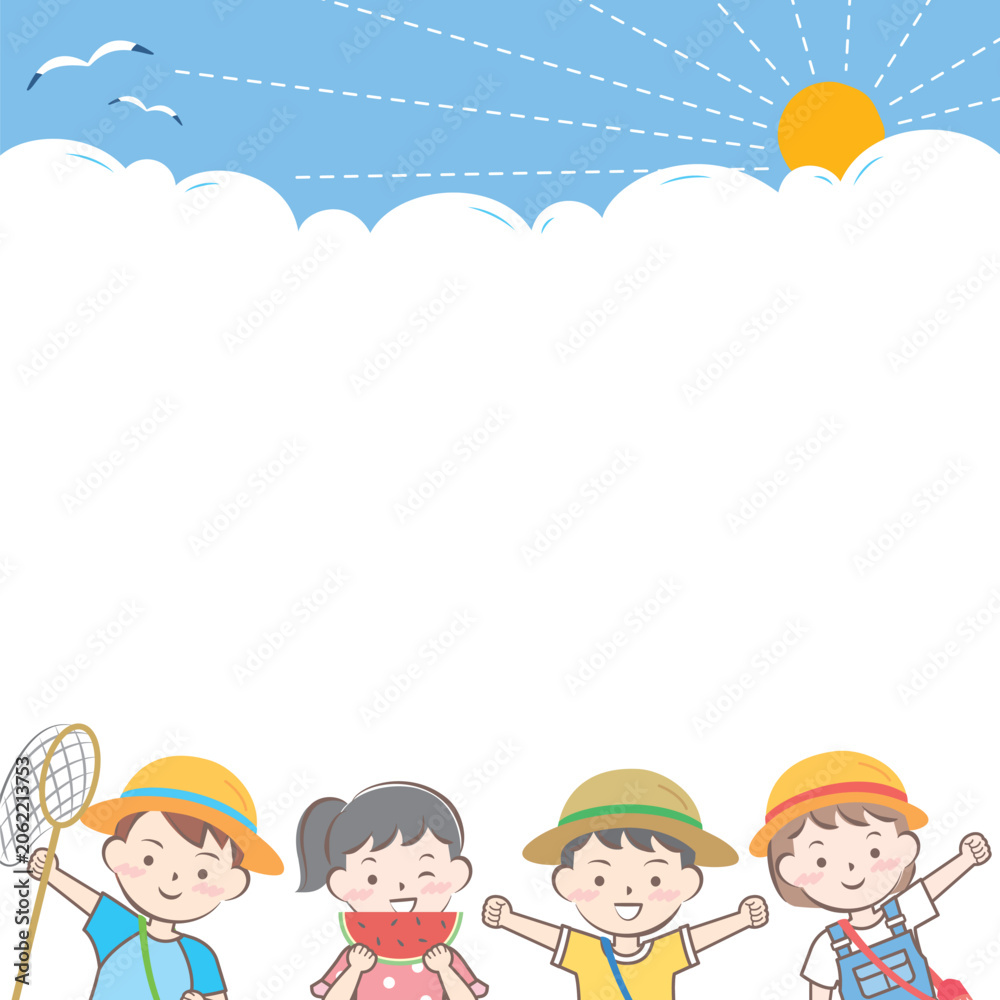 Naklejka premium 夏の子供たちのフレーム 夏休み