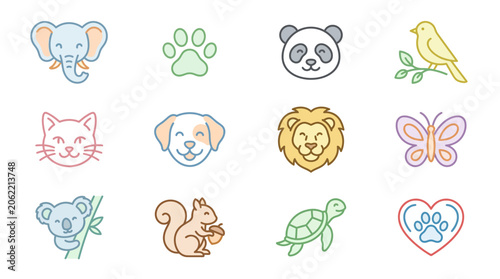 Canvas Print Colorful animal icons featuring various species and nature
