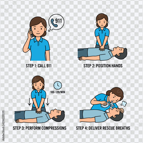 CPR Emergency First Aid Steps Illustration