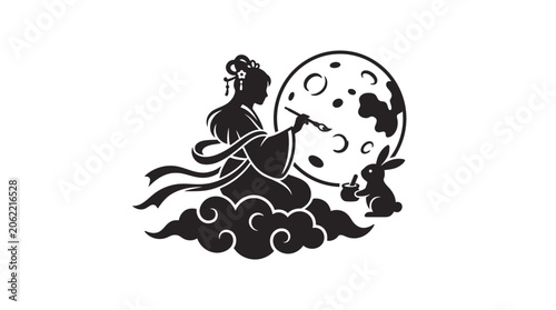Fotografie Silhouette illustration of Chang e painting the moon with a jade rabbit