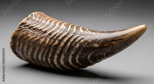 Striated Fossilized Shell Curved Placement on Pale Surface