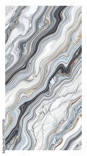 Abstract marble texture with grey and gold flowing liquid waves