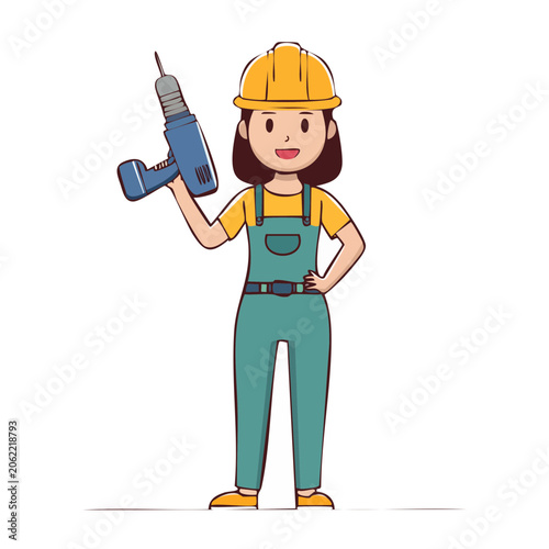 Cartoon construction worker with toolbox