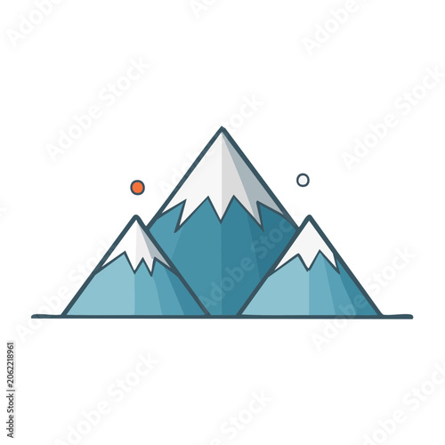 Flat design mountain peak with snow and sun