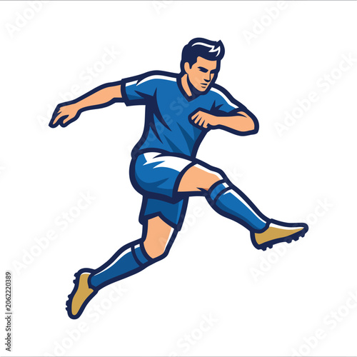 Action vector illustration of male soccer player kicking ball isolated on transparent background for sport branding and advertisement use.