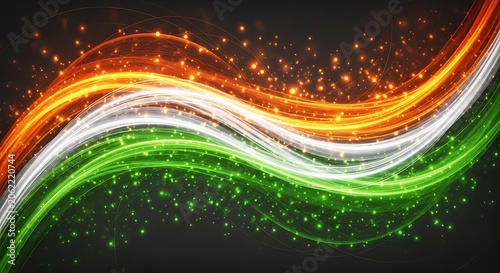 Vivid Orange White and Green Light Trails Abstract Flow