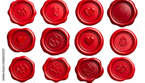 Red Wax Seals with Poker Symbols Isolated Transparent Background 3D Render
