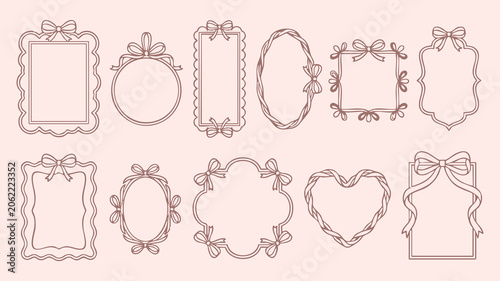 Floral Frame Collection, Pink Vector Illustration With Ribbon Details