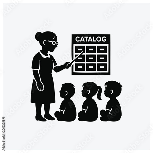Counselor helping children select from a catalog.