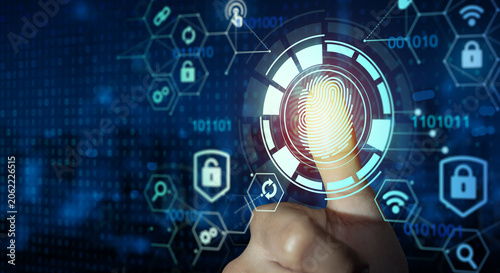 Slika na platnu Futuristic biometric fingerprint security system technology concept with digital