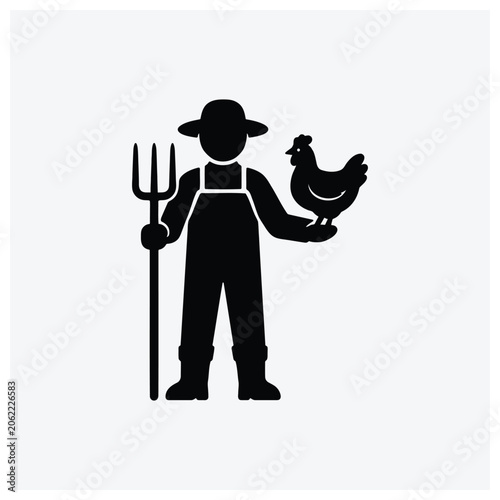 A butcher holding a fork and a chicken