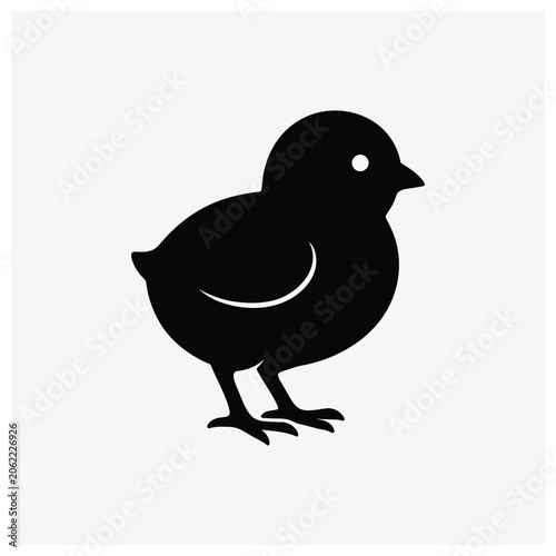 A simple black silhouette icon of a small, cute bird.