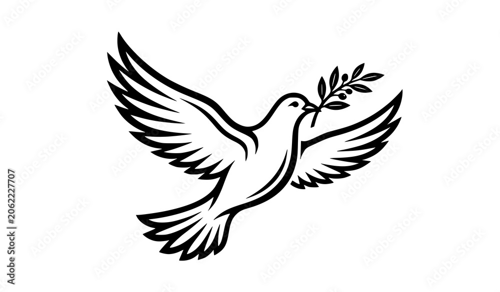 Fototapeta premium Peace Dove with Olive Branch Vector Logo Isolated Transparent Background