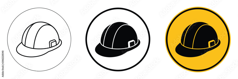 Fototapeta premium Safety Helmet Icon Set, Hard Hat Symbols and Industrial Head Protection Badges, Hard Helmet Vector Icons for Safety Signs, Hazard Prevention, Construction and Workplace Compliance