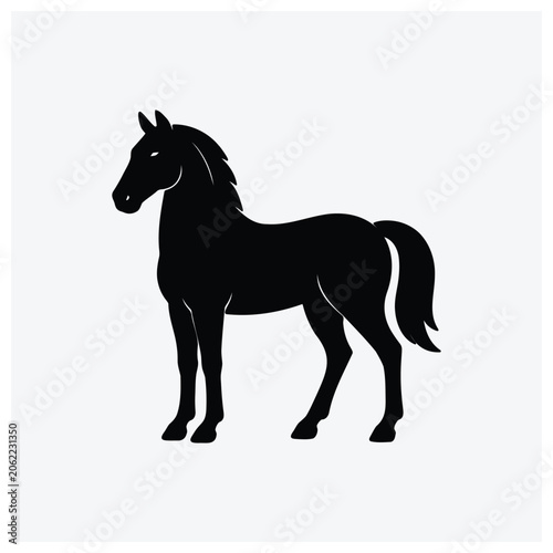 Simple black silhouette drawing of a horse standing on four legs.