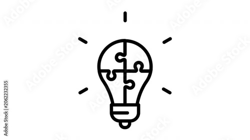 Light bulb puzzle line art animation for creative problem solving and collaborative business idea concept