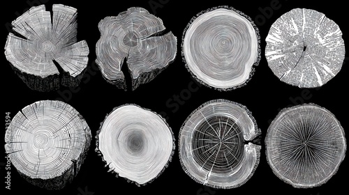 Set of Diverse Tree Rings Illustrating Nature's Growth Patterns