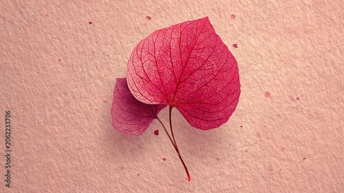 Delicate Red Leaf on Pink Textured Background for Artistic Use